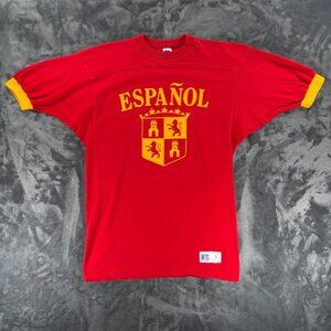 Vintage Russell Athletic España Spanish Soccer Jersey T Shirt Red Gold USA Large